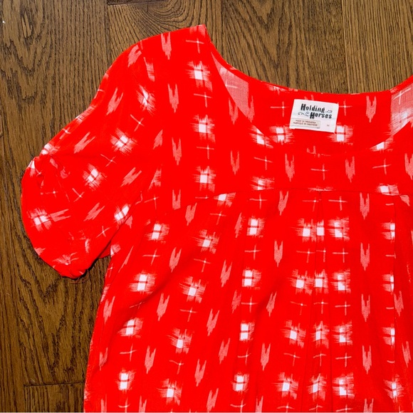 Anthropologie Holding Horses Orange Ikat Tunic Top w Pockets - Picture 5 of 10